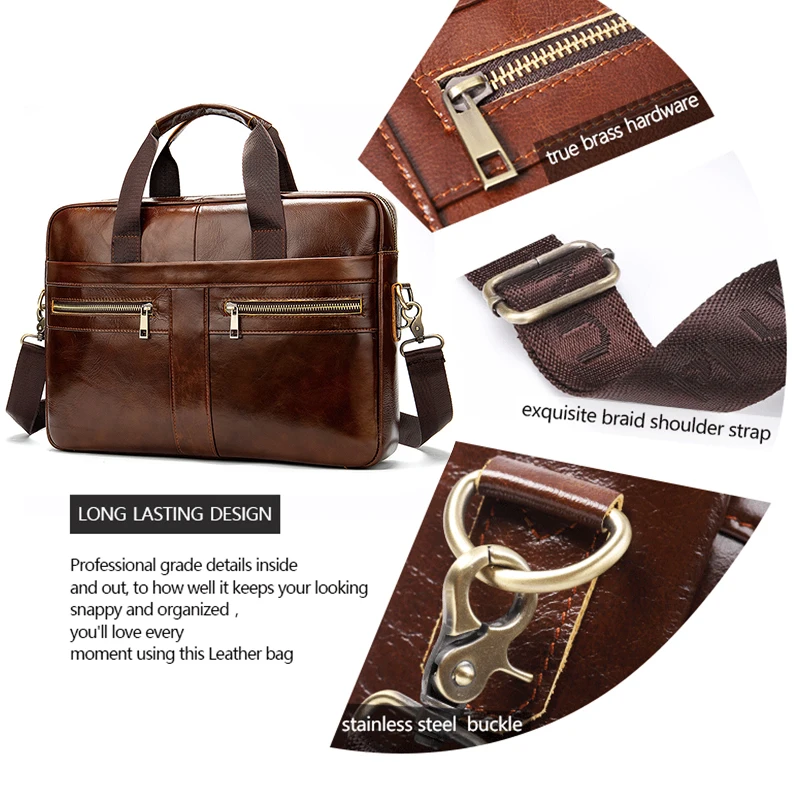 Laptop Bag Computer Handbag 15.6 16 inch Leather Business Travel Bag Cowhide Single Shoulder Bag Men\'s Briefcase For Lenovo Air