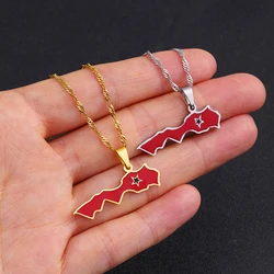 The Kingdom of Morocco Map Flag Pendant Stainless steel Necklace Women Gold Color Jewelry Le Royaume du Maroc National flag