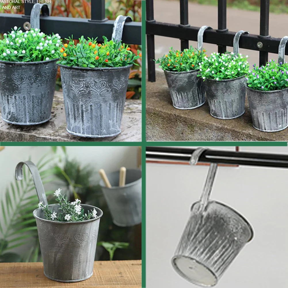 Retro Metal Iron Flower Pot Vase Flower Bucket Hanging Balcony Garden Office Planter Home Decor