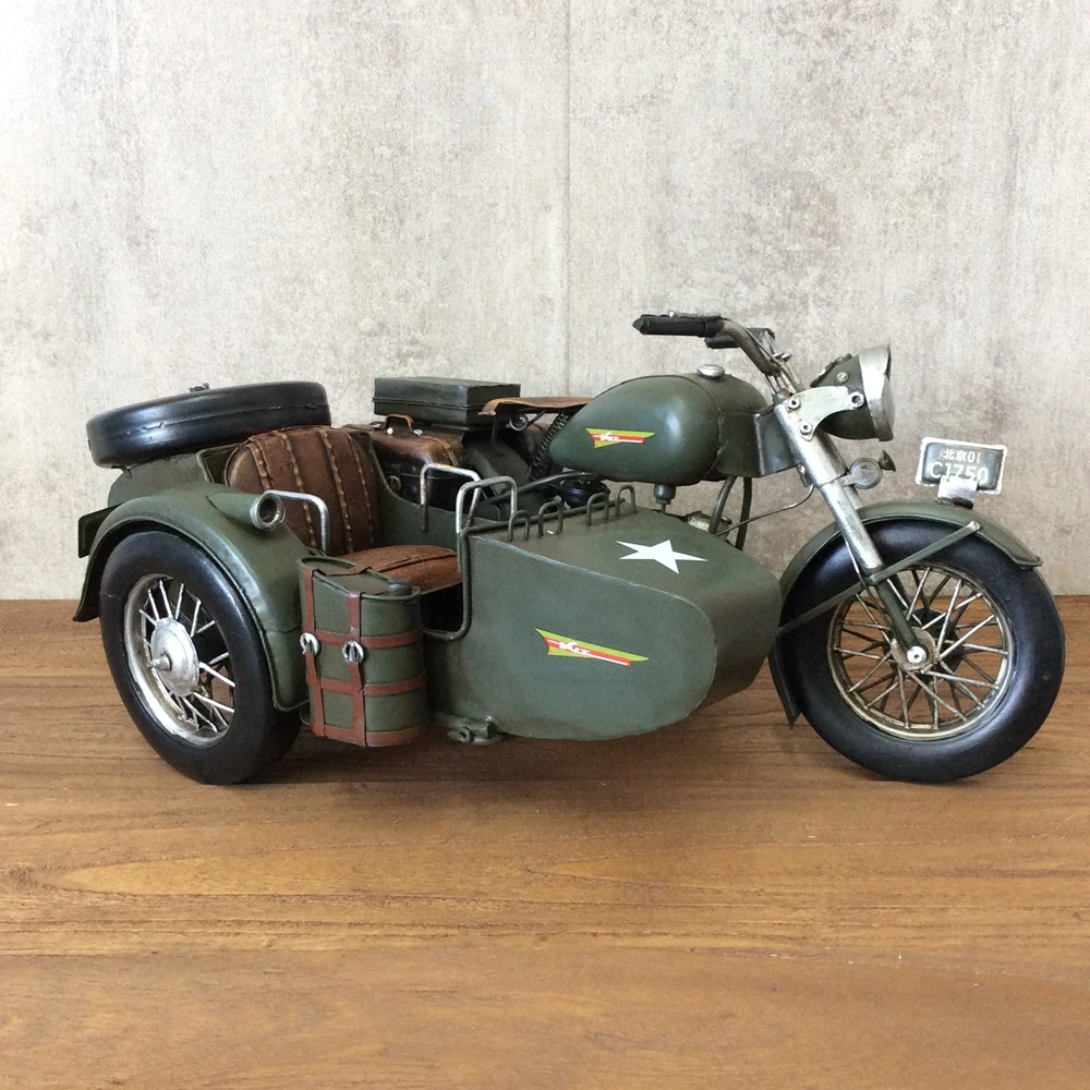 Model-Motorcycle-Tricycle Army Car Vintage Ironwork Tin Retro Crafts Handmade Handicraft Decorations China Modelcar Gifts