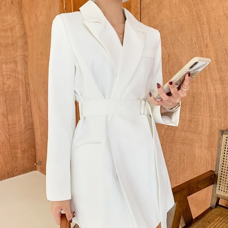 

New Spring Blazer Women Chic White Vintage Sashes Suit Jacket Casual Slim Office Lady Lace-Up Full Sleeve Blazer Streetwear