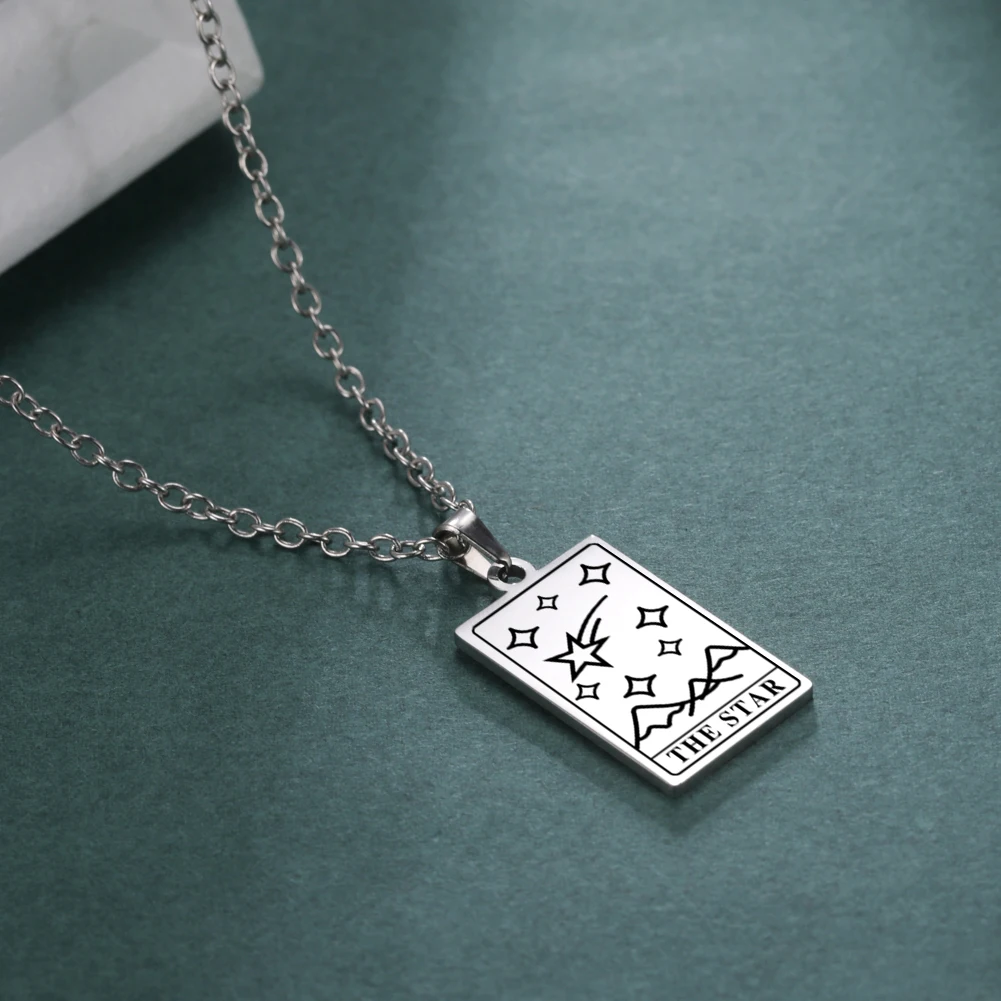 Unift Tarot Cards Necklace Moon Sun The Lovers Witch Divination Pendant Hope Amulet Stainless Steel Vintage Protection Jewelry