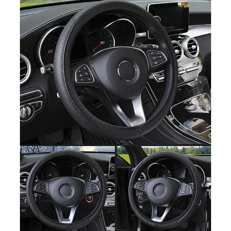 1PC Mobil Auto Steering Wheel Cover Sarung Tangan Microfiber Bernapas Anti-Slip 15 ''/38Cm