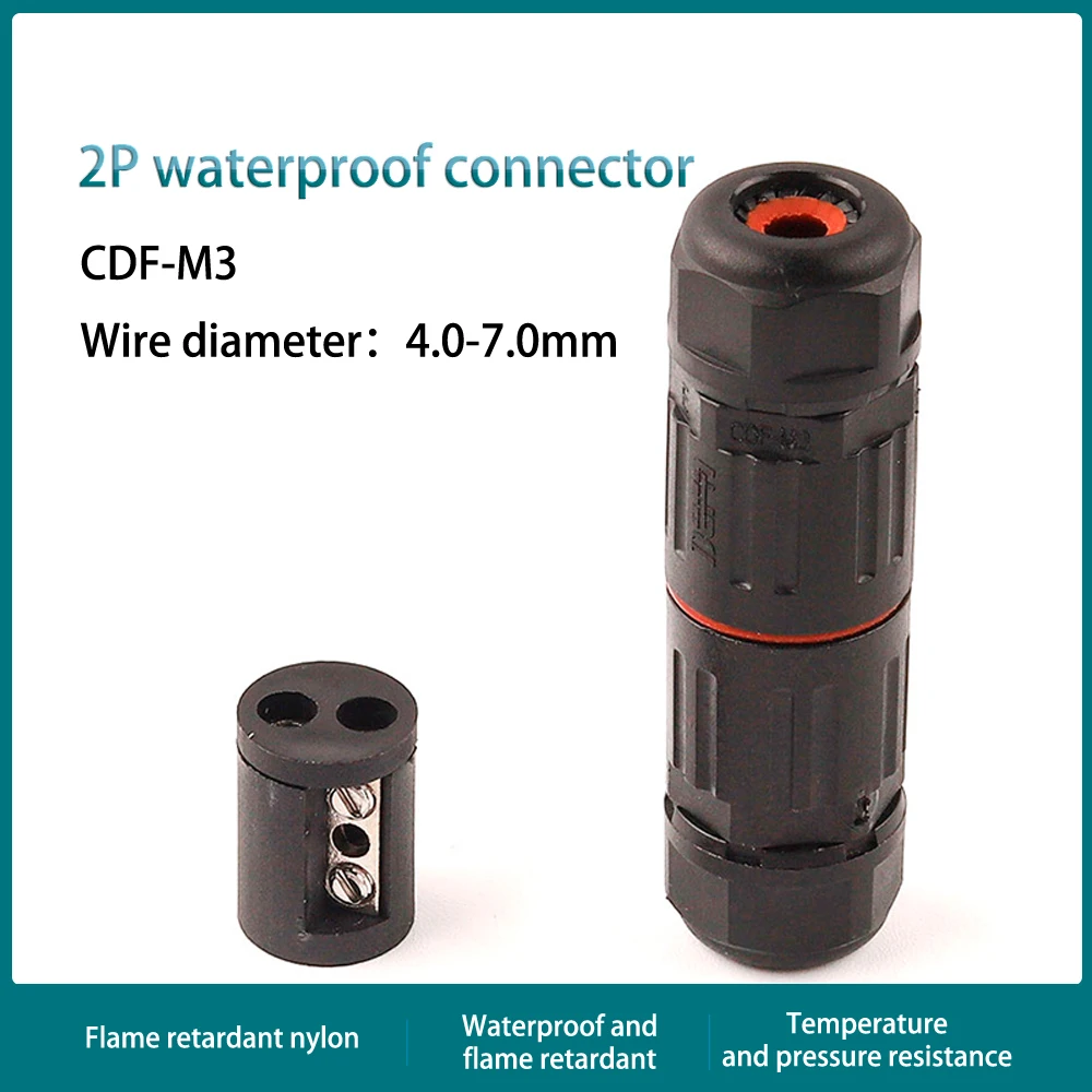 IP68 Waterproof Wire Connector Electrical Cable 2/3 Pin Outdoor Plug Socket Waterproof Straight Connector Quick Screw Connection