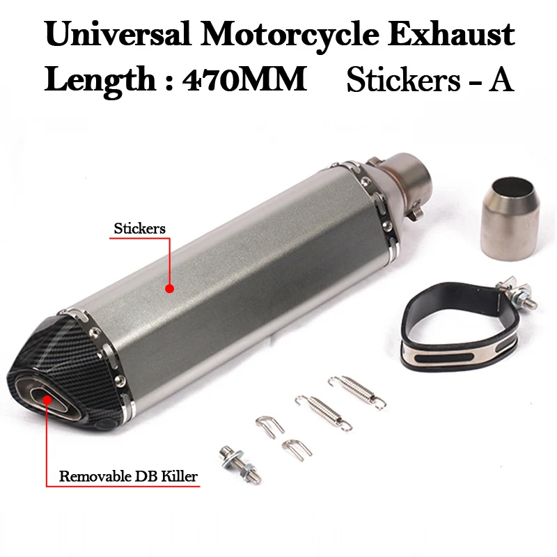 Universal 470MM Motorcycle Exhaust Pipe Scooter Motocross Muffler Modify Motorbike Escape DB Killer 51mm For MT03 MT07 R1 CBR400