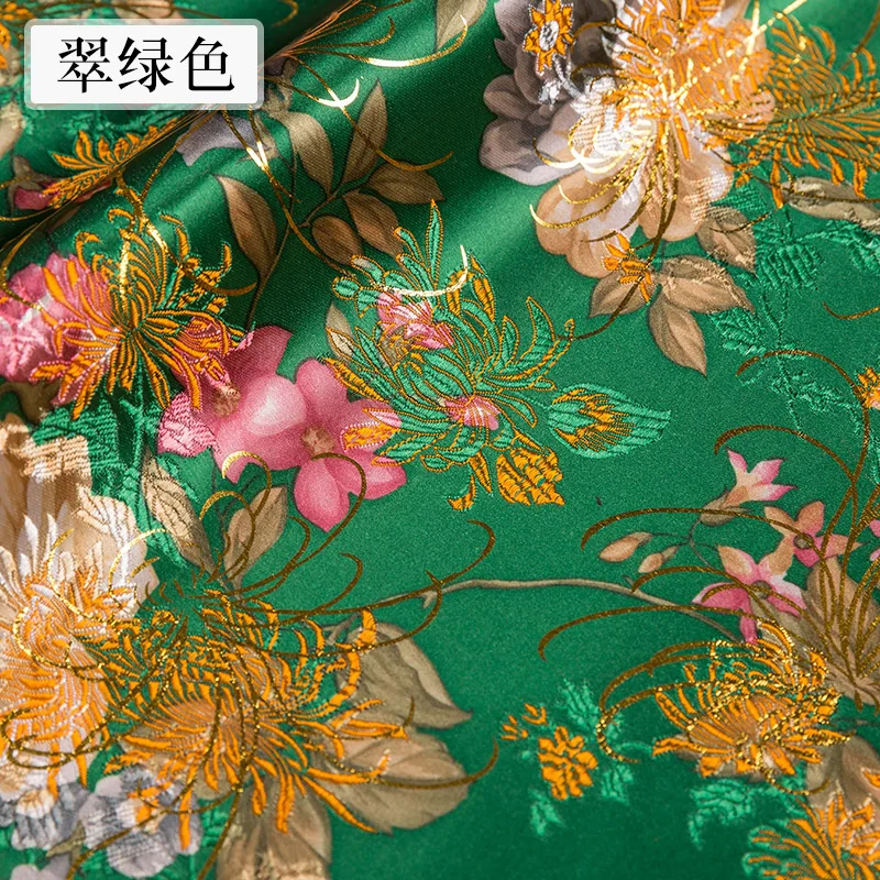 Gold brocade fabrics dark green Imitation silk jacquard pattern designer clothing patchwork sewing cheongsam DIY material