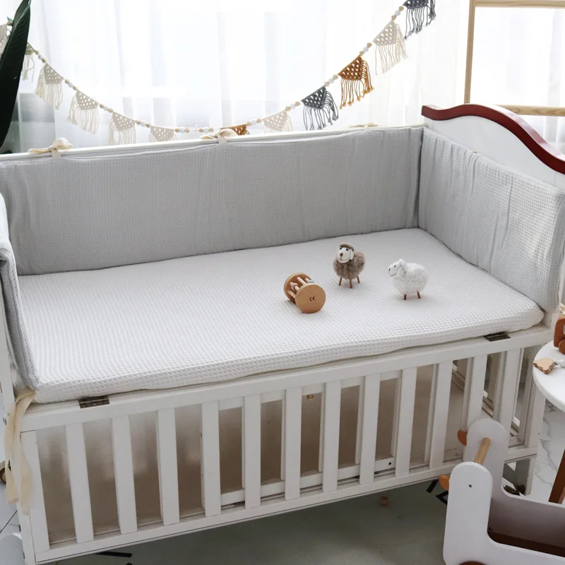 Waffle Cotton Baby Bed Bumper One-piece Crib Around Cushion Cot Washable Anti-collision Protector Pillows Newborns Room Decor