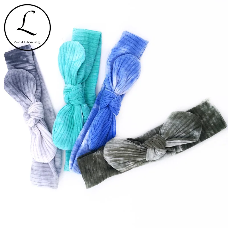 

Casual Baby Girls Bow headband Hair Accessories Soft Tie Dye Cotton Ribbed Hariband for Kids Toddler Childs Turban Customized