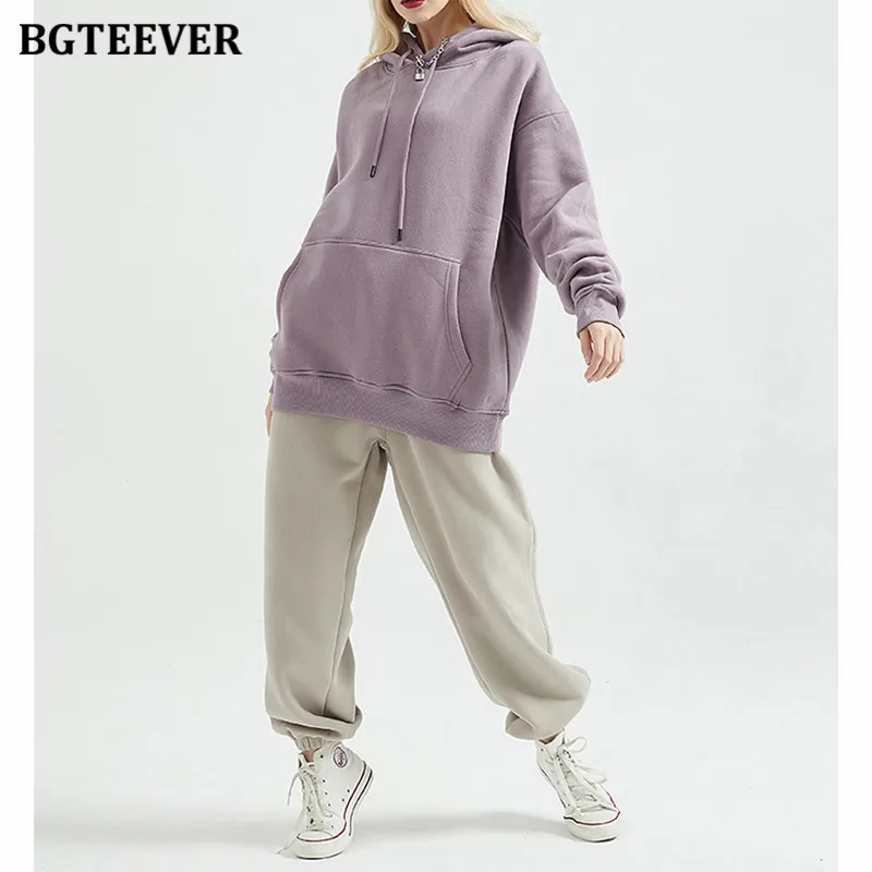 BGTEEVER Winter Thicken Fleece Women Couple Sweatshirt Cotton Oversized Hoodies Sweatshirts Female Warm Pullovers Jacket