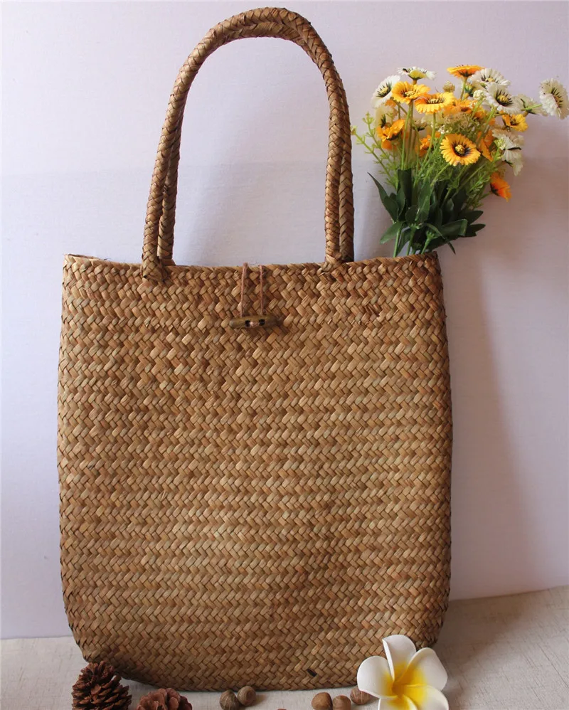 Moda Feminina Verão Palha Grande Tote Bag Praia Casual Shoulder Bag Handmade Basket Storage Shopping bag