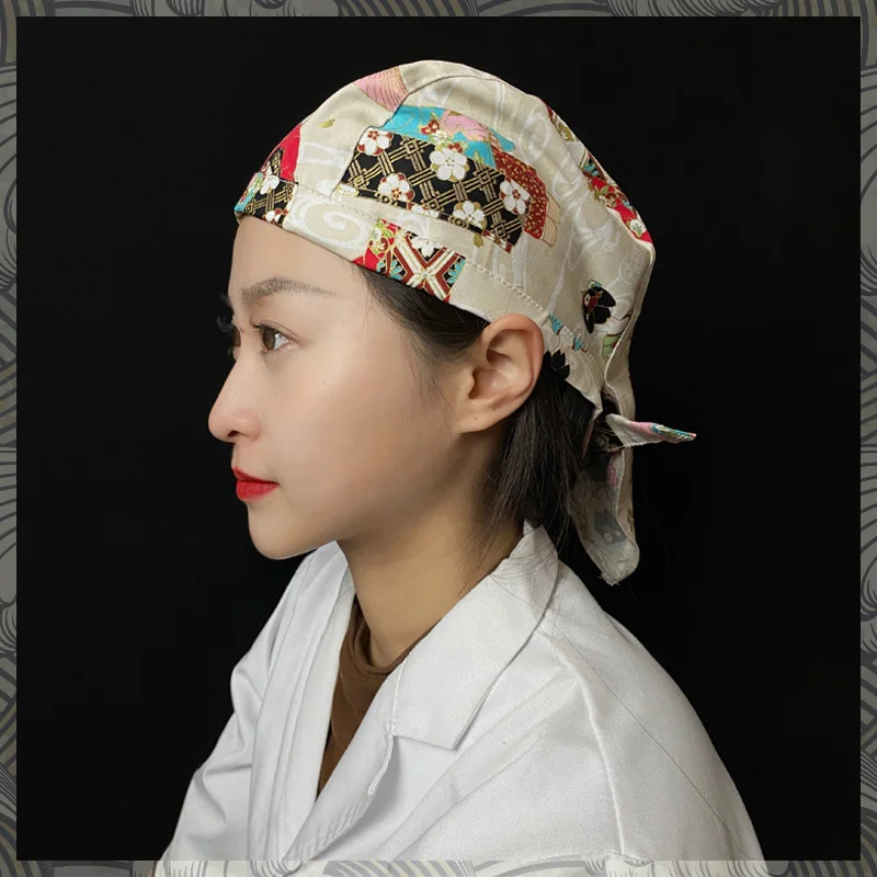 2 Pcs Japan Sakura Cuisine Headscarf Chef Hat Izakaya Restaurant Uniforms Sushi Cook Cap Unisex Kitchen Job Japanese Sushi Hat