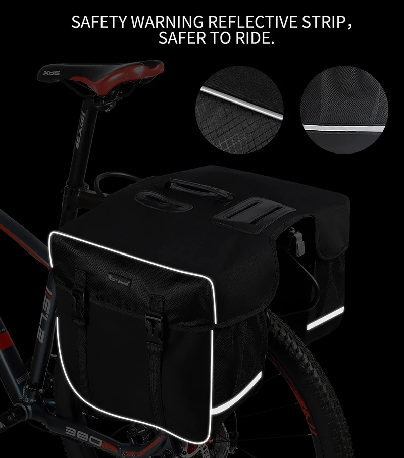 WEST BIKING Waterproof Bicycle Carrier Bag 30L Rear Rack Trunk Bike Luggage Carrier Tail Seat Pannier Two Double Bags Bike Bag