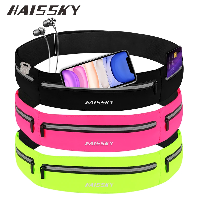 HAISSKY Potable Sports Running Waist Bag Ultra-thin Zipper Pocket Wallet Pouch Waist Pack Foldable Outdoor Cycling Belt Cases