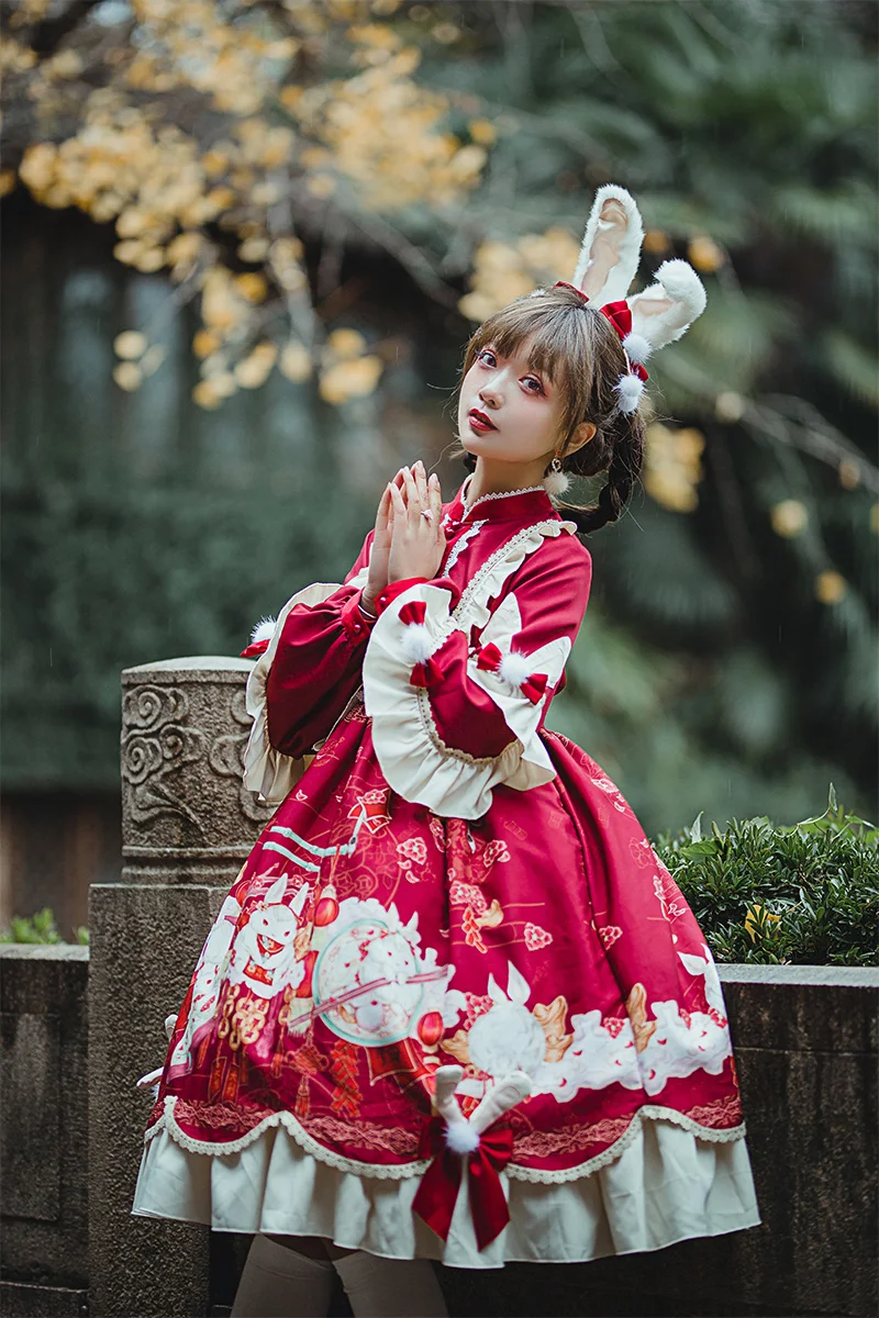 Dolce vestito dalla principessa lolita dell'annata del merletto di bowknot del collare del peter pan a vita alta abito vittoriano kawaii ragazza gothic lolita op loli