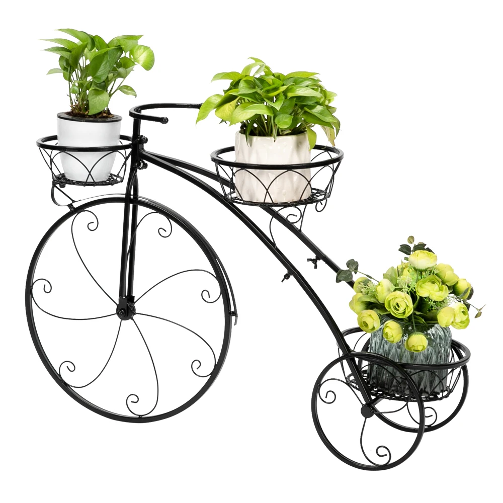 Beautiful Potted Plant Flowers Rack  Flower Stand Plant Stand Flower Paint Bicycle Shape 3 Pot Stand