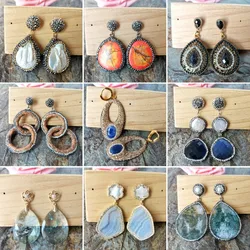 1 Pair Drusy Natural Agat e Dangle earrings, Druzy Pearl Earrings,druzy gem stone earrings, Handmade Jewelry For Women ER243