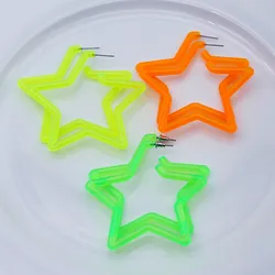 Geometric Big Star Heart Neon Acrylic Hoop Earrings For Women Punk Fluorescent Green Yellow Big Round Hoop Fashion Party Jewelry