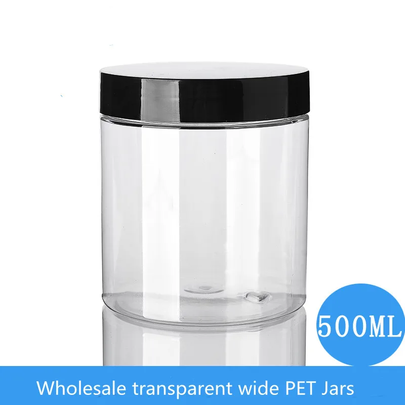 

Wholesale 500ml Empty Cream Jar Facial Mask PET Container Bottles Clear Bottle With Plastic lid Makeup Cosmetic Packing Bottles