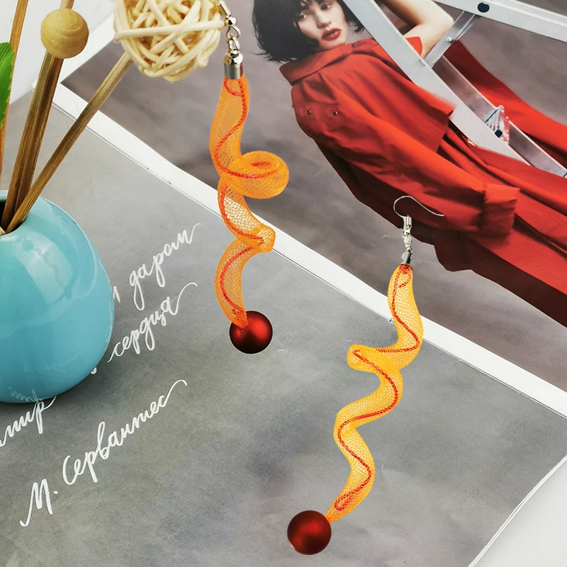 UKEBAY Mesh Jewelry Long Pearl Earrings Orange Earring For Women Gothic Drop Earrings Geometric Ear Accessories Birthday Gifts