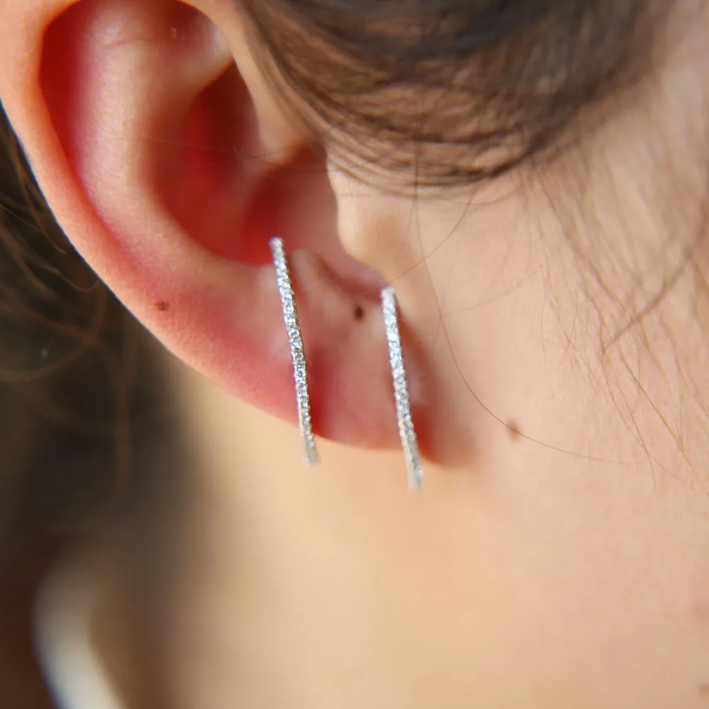 New Design Fashion Charm CZ crystal Stud earrings Geometric long bar Shiny rhinestone big earring 925 silver jewelry women