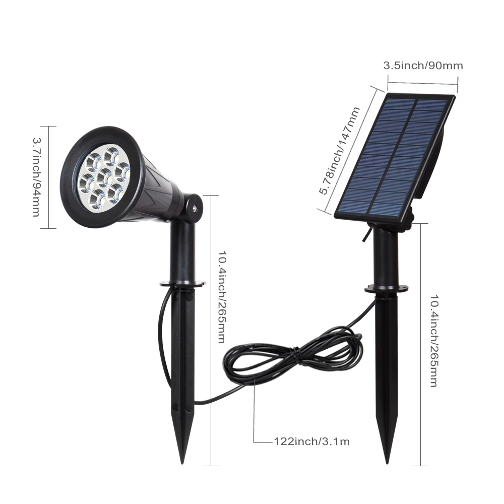 KHLITEC 7 LED Solar Spotlight With Solar Panel Auto Color-Changing Outdoor Lighting Solar Powered Garden Lamp Wall Light