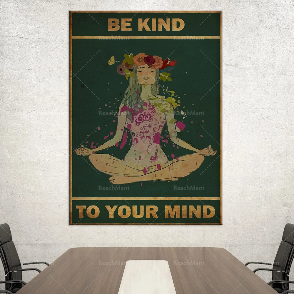 Be kind to your mind poster, yoga print, floral poster, floral print, garden art, wall art decor, vintage poster, vintage print,