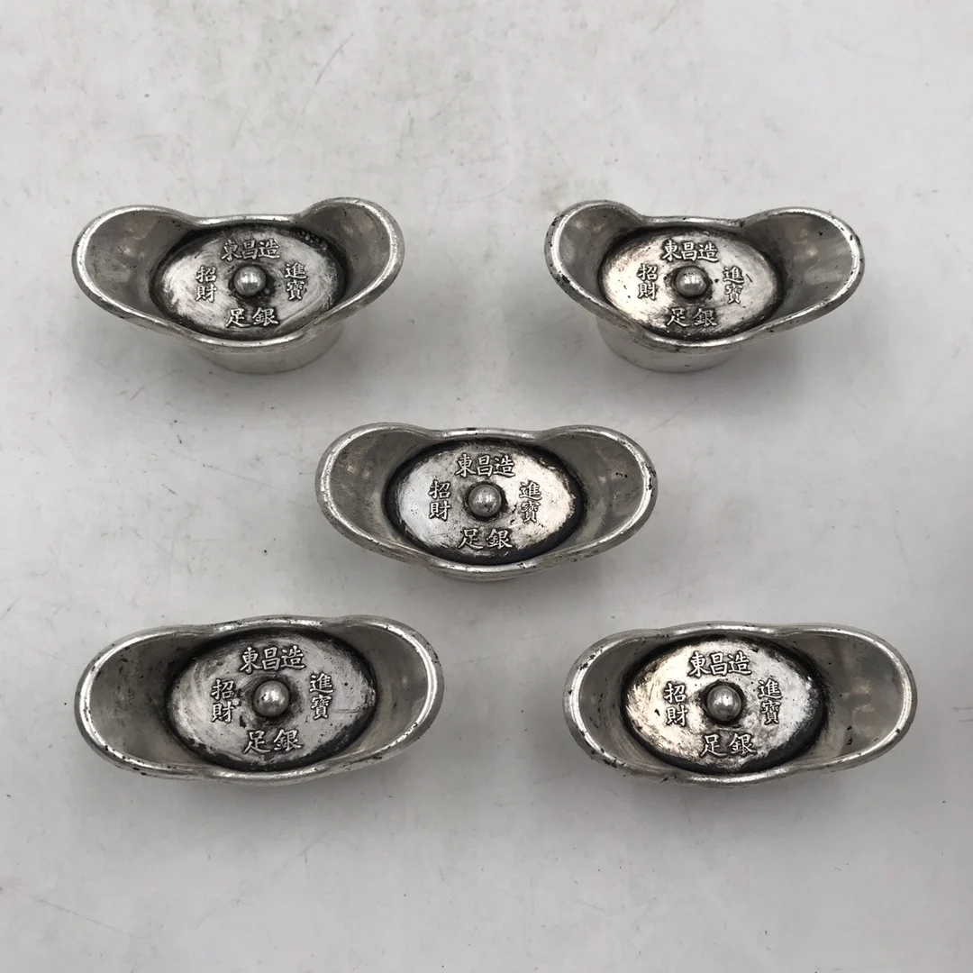 Collection China Archaize Qing Dynasty white copper silver plated ingots statue Household Decoration gift randomly sent 1pcs