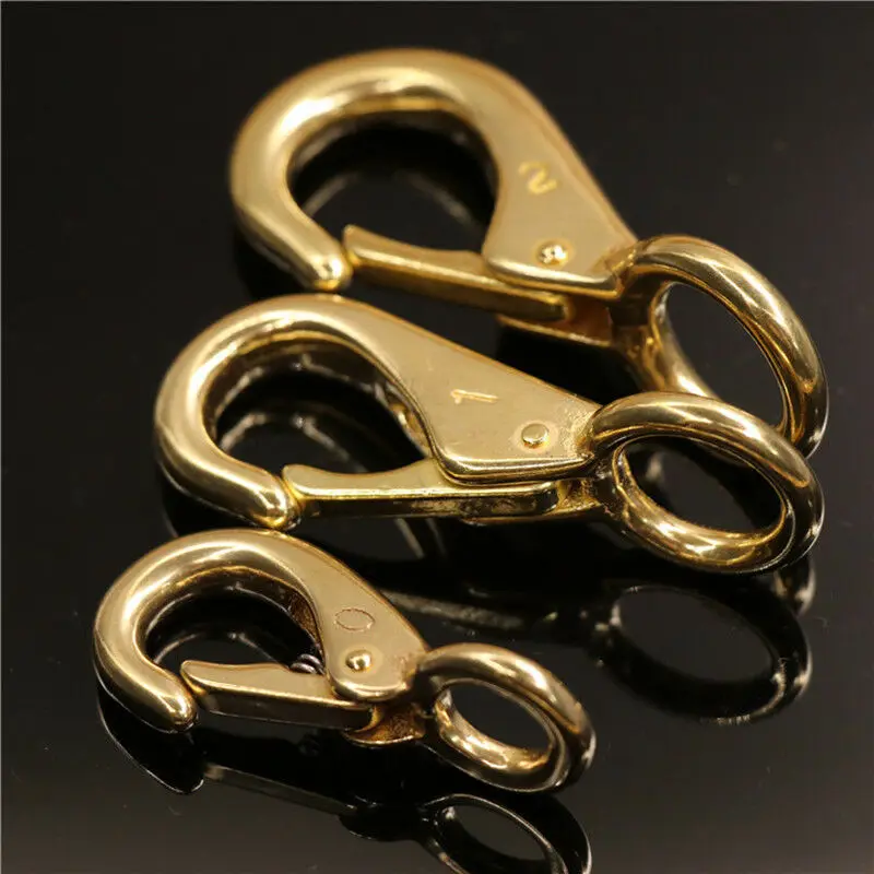 1 x Solid brass snap hook fixed eye trigger clasp for leather craft bag strap belt horse gear marine pet rope leashes clips