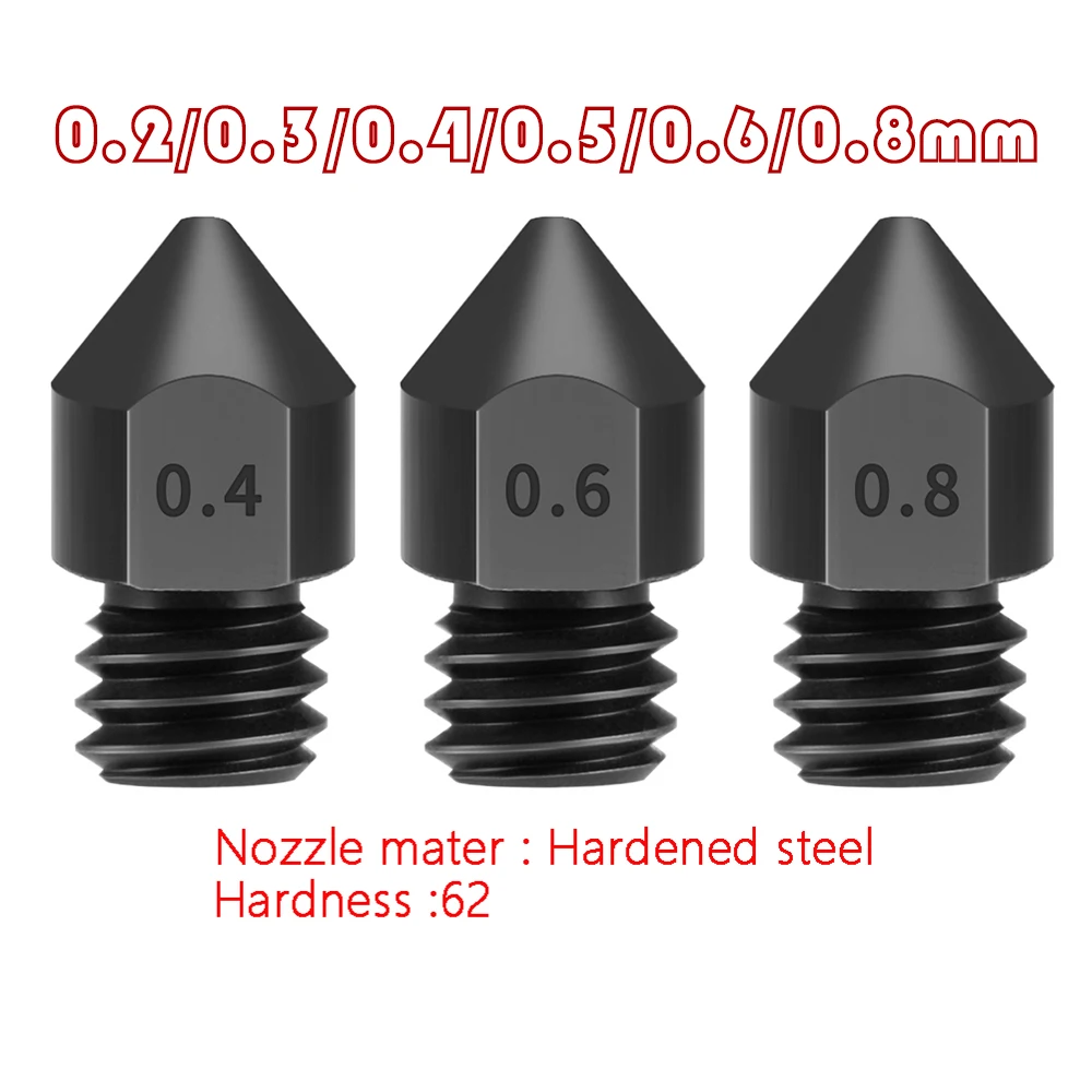 MK7 MK8 Nozzle Super Hard Steel Mold Steel Corrosion-Resistant Extruder Threaded 1.75mm 3D Printer Nozzle for Ender3 Pro