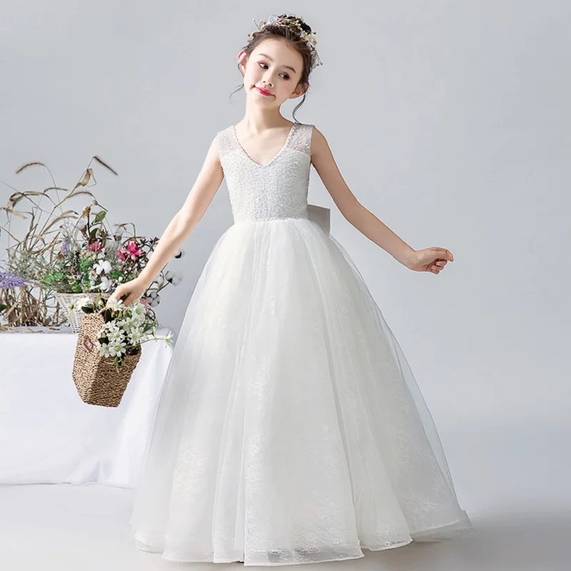 Dideyttawl Beaded Flower Girl Dresses Sleeveless Kids Birthday Party Pageant Ball Gowns Weddings First Communion Junior Concert