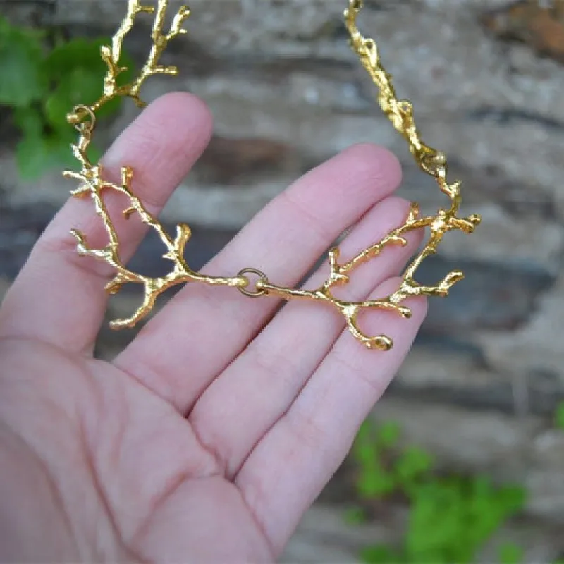 Gothic Gold Colour Antler Branches Necklace Witch Fantasy Forest Punk Jewelry Creativity Classical Wedding Magic Gift Women New