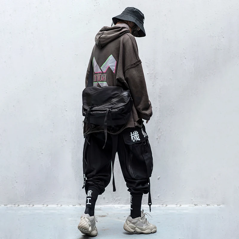 Pantalones Cargo con cinta para hombre y mujer, mallas de gran tamaño con bolsa grande, estilo Harajuku, hip hop, para correr