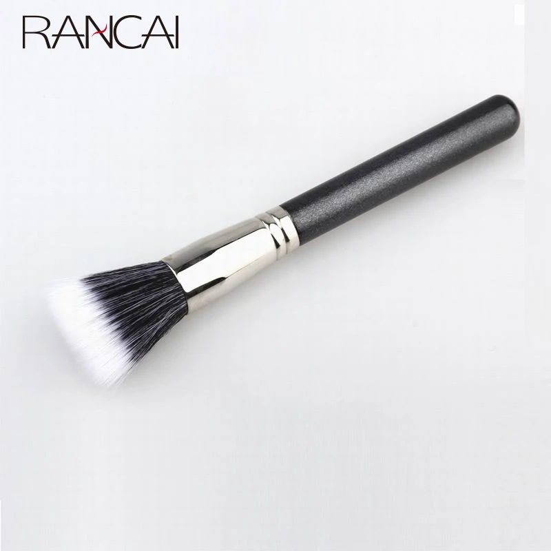 RANCAI 1pcs Powder Brush Full Size Skin Care Black Duo Fiber Stippling Brush Make Up Tools Face brush