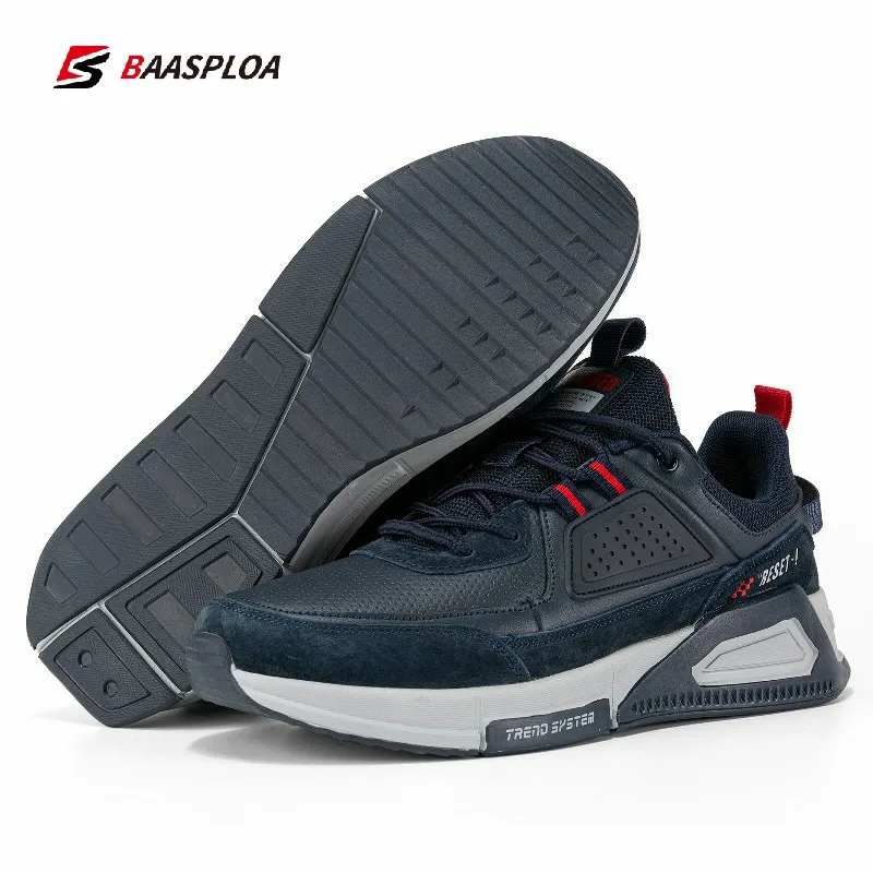 Baasploa 2023 nuevos zapatos informales impermeables para correr, zapatos Tenis de cuero de moda, zapatos deportivos antideslizantes resistentes al desgaste para hombre