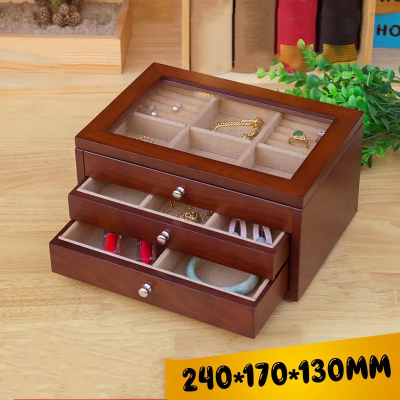 Neue Holz Schmuck Boxen Mode Frauen Schmuck Organizer Box Ohrring Fall Lagerung Ring Display Fall