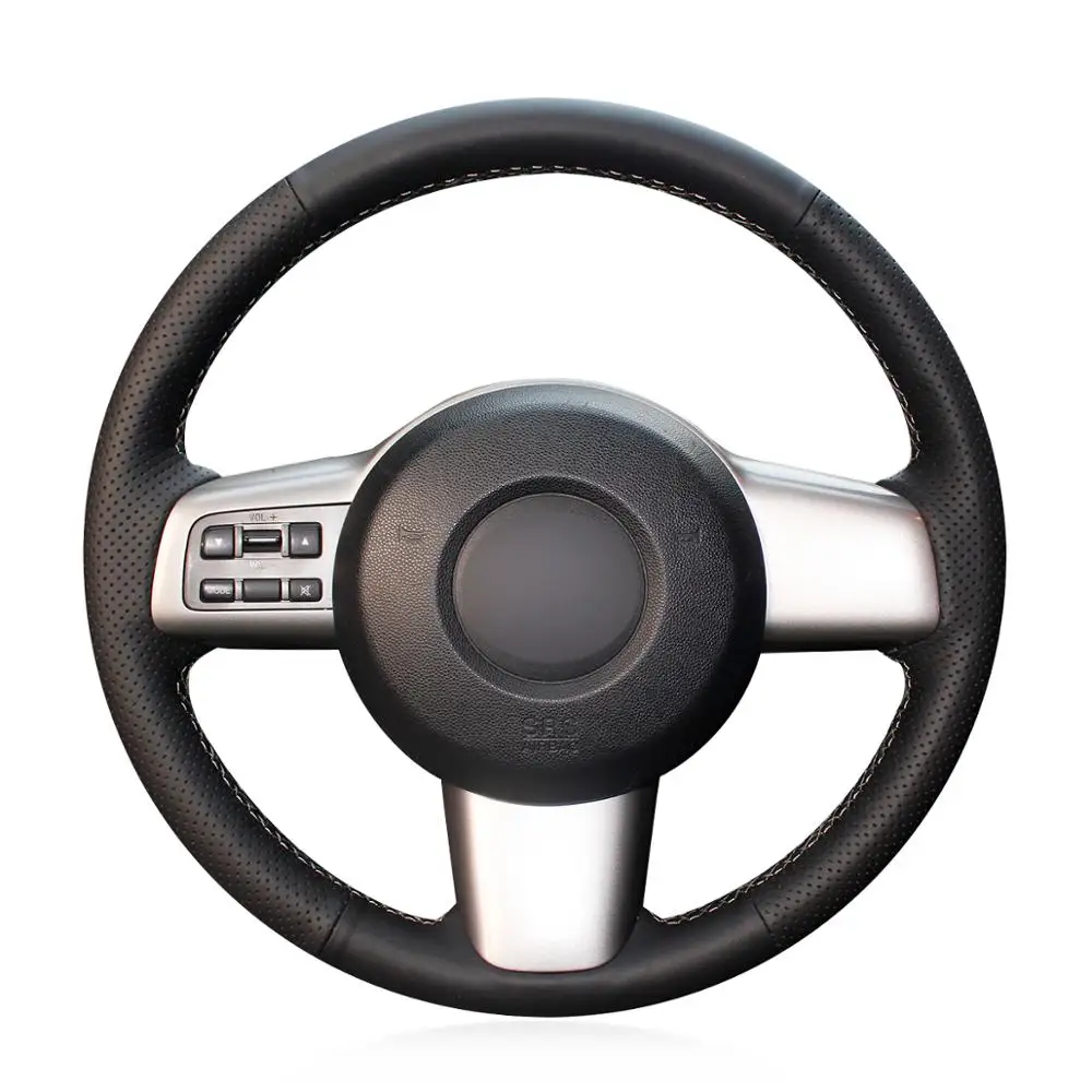 Hand-stitched Black Leather Car Steering Wheel Cover for Mazda 2 2008 2009 2010 2011 2012 2013 2014