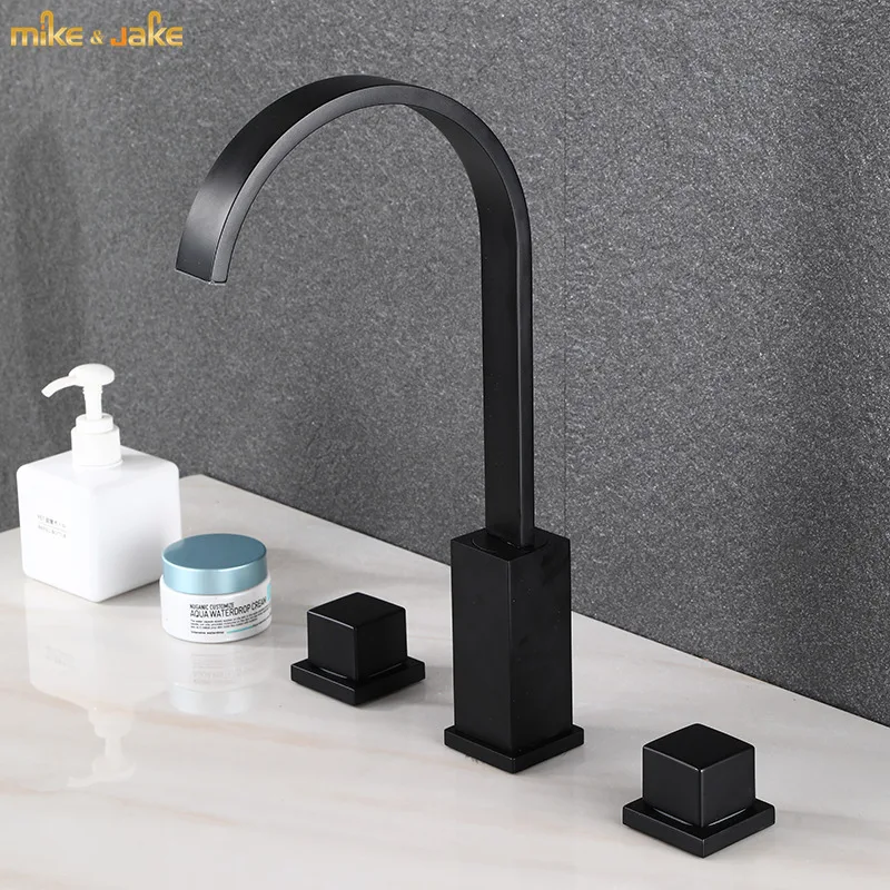 

Bathroom double handle widespread black basin mixer hot and cold black Sink faucet bathroom Faucet for bathroom