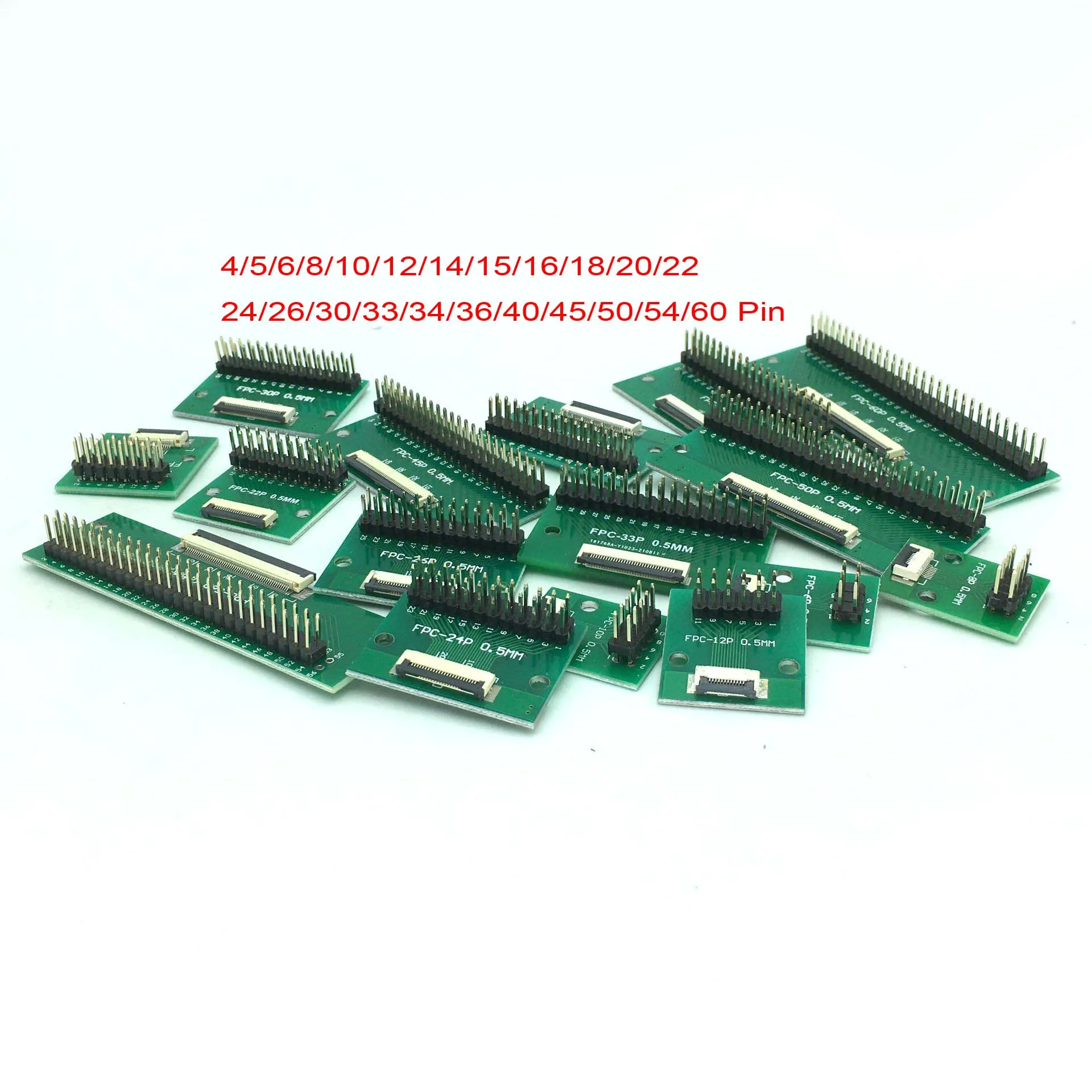 

4/5/6/8/10/12/14/15/16/18/20/22/24/26/30Pin 34/36 Pin 0.5mm FFC FPC Flat cable Socket converter breakout board 2.54mm Male Pin