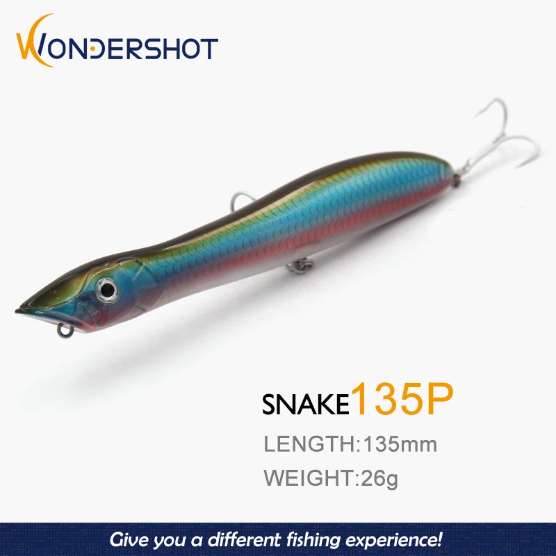 

Wondershot B01 135MM 26G Snake Head Popper Topwater Floating Sea Bass Pike Bait 1PC Wobbler Fishing lure With Mustad Hooks