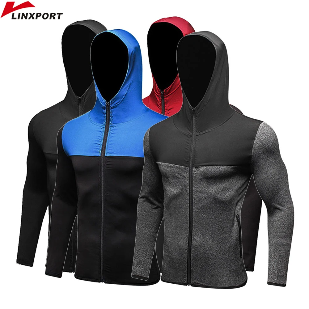 Long Sleeve Hoodies for Men Running Jackets Fitness T-shirts Quick Dry Gym Clothing Tops Sportswear Rashguard Jersey with Zipper
