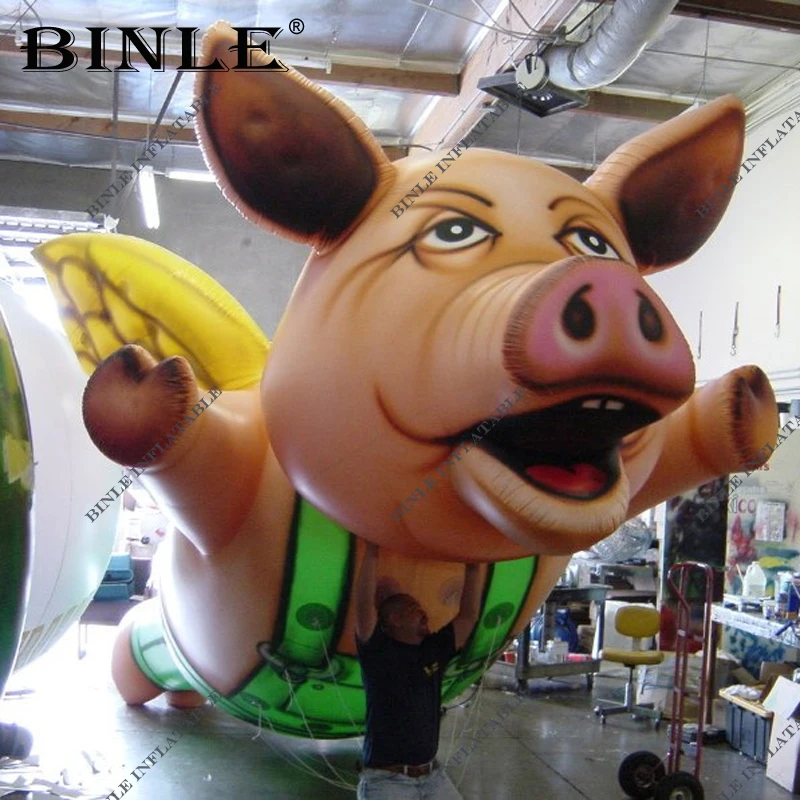 

Free express shipping full printed big inflatable pig with angle wings,giant inflatable flying pig cartoon model for advertising