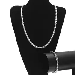 Cheap wholesale 316L stainless steel twist chain necklace & bracelet fashion jewelry set birthday party gifts for men and women