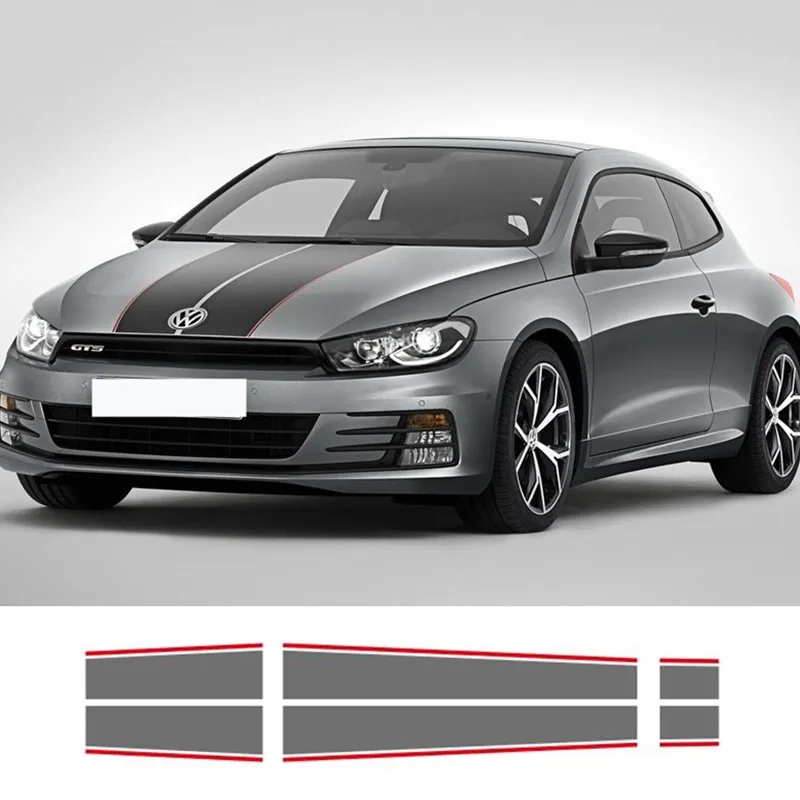 

For-Volkswagen-Scirocco Auto Hood Roof Tail Vinyl Decals Accessories 1 set Racing Sport Stripes Car Whole Body Decor Sticker