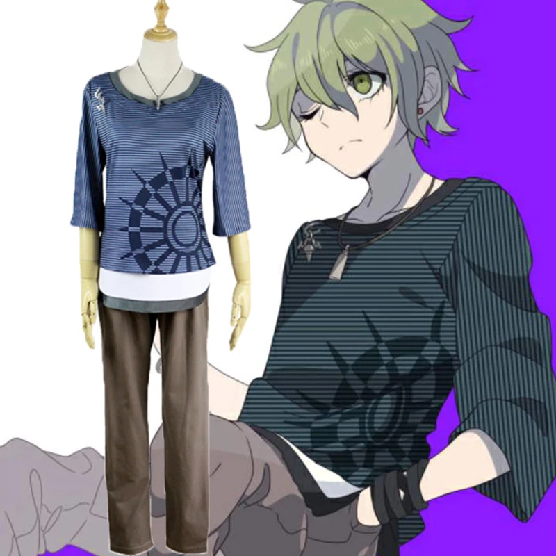 Anime Super Danganronpa V3 Cosplay Rantaro Amami Costume and Wig Men Women School Uniform Halloween Top Pants Necklace Outfit