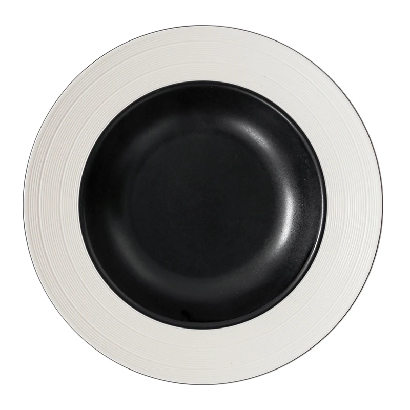 Black Matte Ceramic Straw Hat Plate Tableware Steak Western Plate Restaurant Deep Soup Plate Home Round Dessert Display Plate