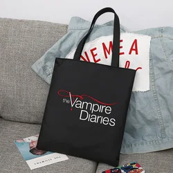 The Vampire Diaries Men Women Shopping Bag Handbag Foldable Reusable Cloth Shopper Harajuku Style Bag Student Canvas Tote Bag