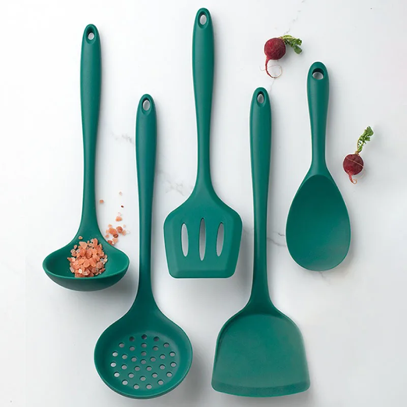 Heat Resistant Silicone Cooking Utensil Set Green Spatula Soup Spoon Brush Ladle Pasta Colander Non-stick Cookware Kitchen Tools