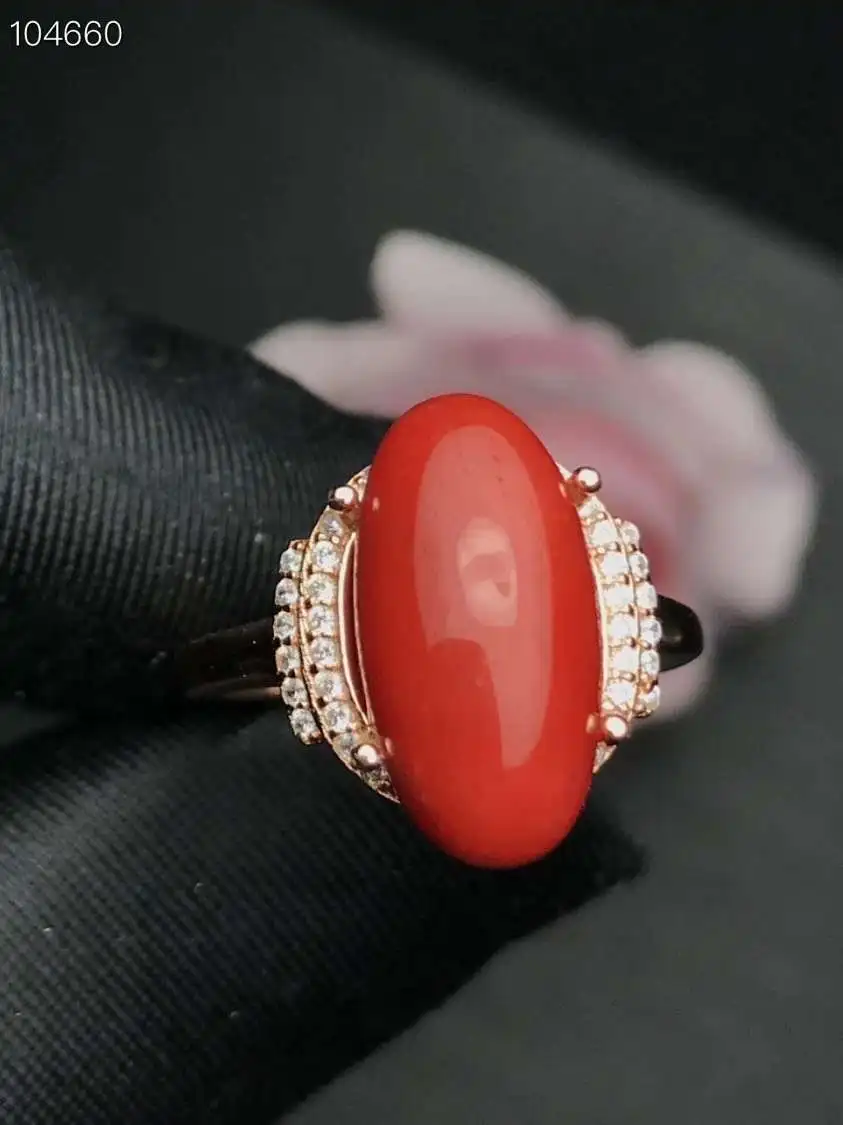 KJJEAXCMY fine jewelry natural red coral 925 sterling silver new women adjustable gemstone ring support test luxury