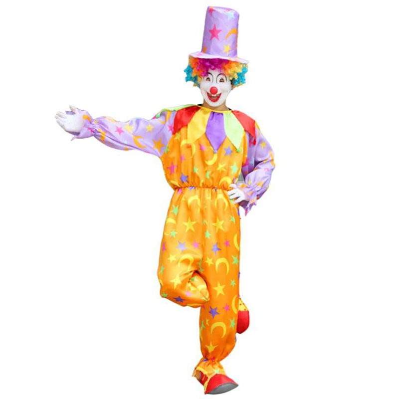 Halloween Men Circus Clown Cosplay Costumes Adult Kid Funny Set With Hat Naughty Harlequin Uniform Fancy Clothing For Boy Girl