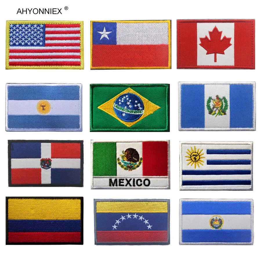 

AHYONNIEX 1 PC America Region Brazil Chile Cuba USA Canada Mexico Embroidery Flag Patch Tactical Morale Cloth Sticker Badge DIY